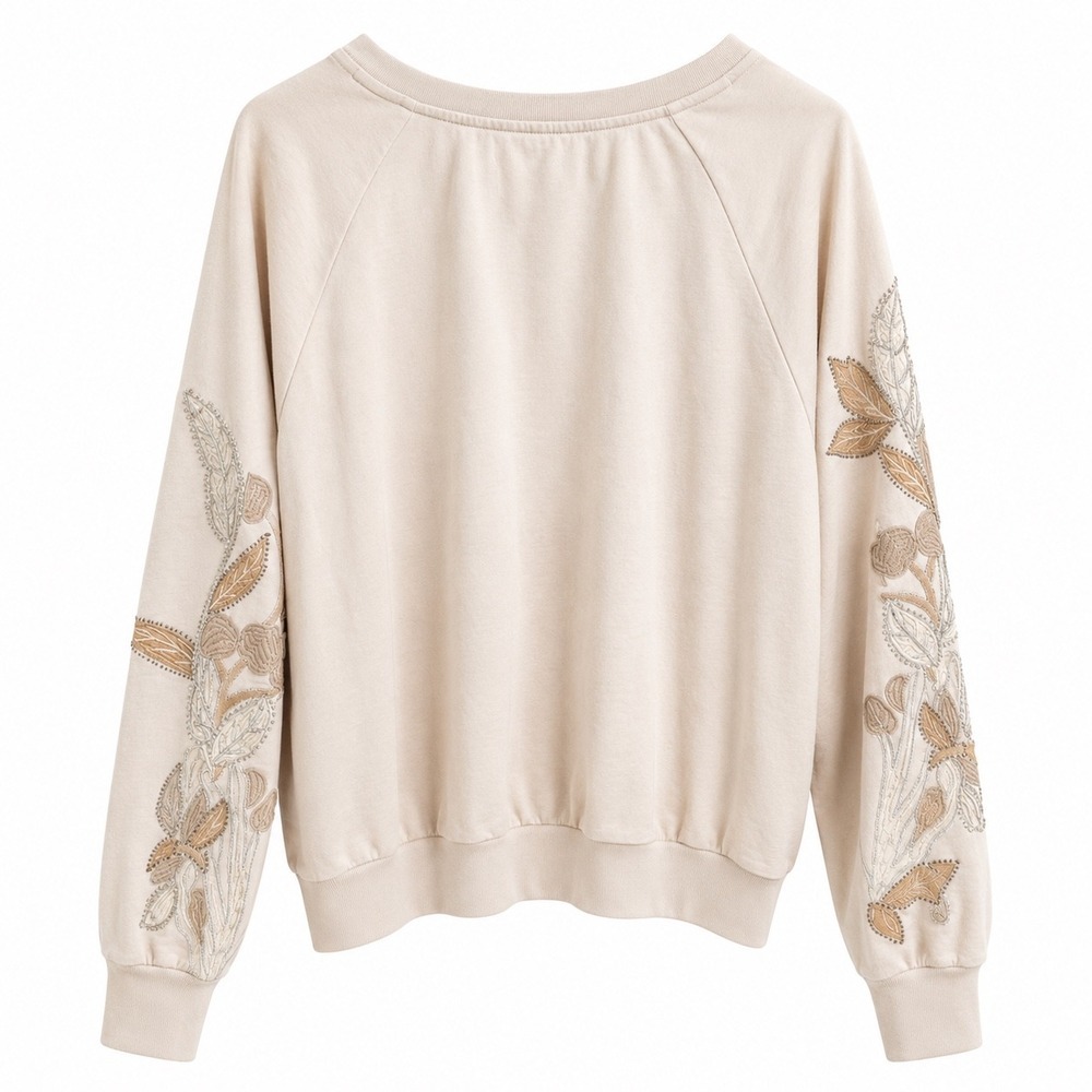 Anthropologie Embroidered Sweatshirt XL sequin Floral Boho Cottagecore Pullover - Picture 6 of 6
